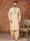 Yellow Colour Outluk Vol 24 Stylish Festive Wear Heavy Cotton Mens Wear Pathani Latest Collection 24001